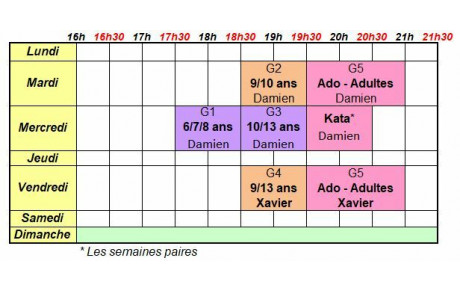 Grille horaire - Saison 2026/2027